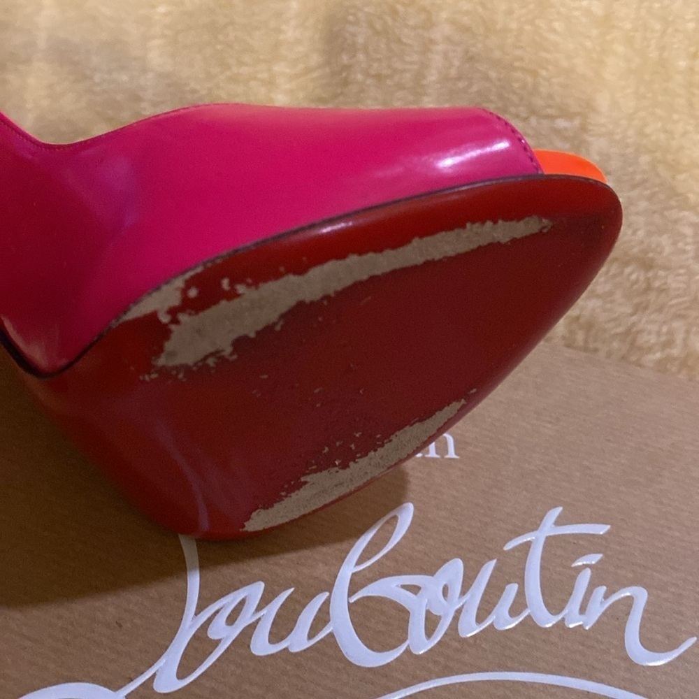 Christian Louboutin Flo Sling 120 Patent Rose Matador/Flame Pink Heels size 38 - Picture 6 of 7